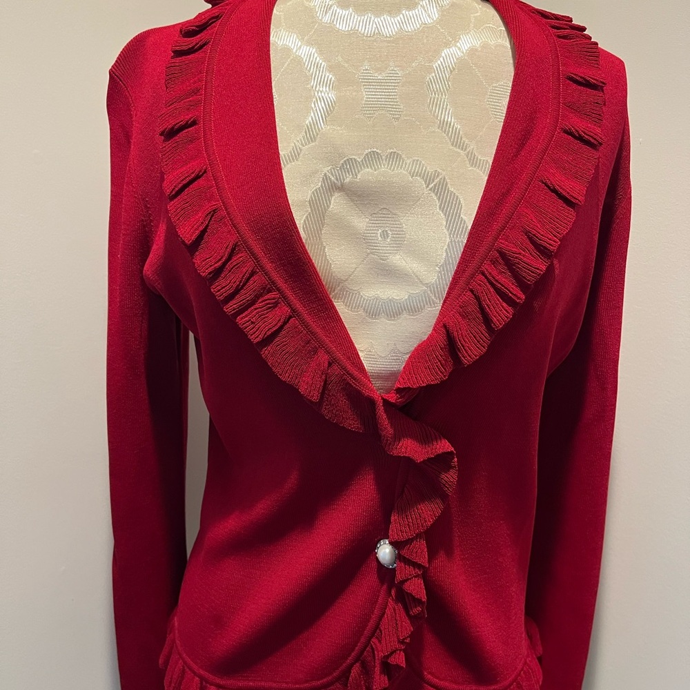 Elegant Red Ruffled Women's Sweater